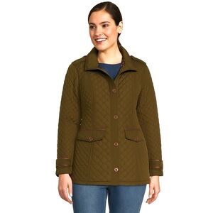 Lands' End Women's Olive Green Button Down Quilted Utility Jacket Large